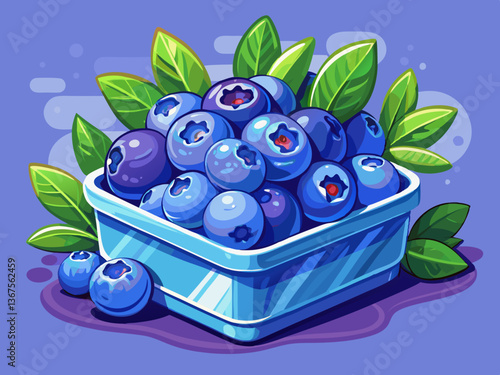 vector of Arandanos frescoes in a plated container on a blue background