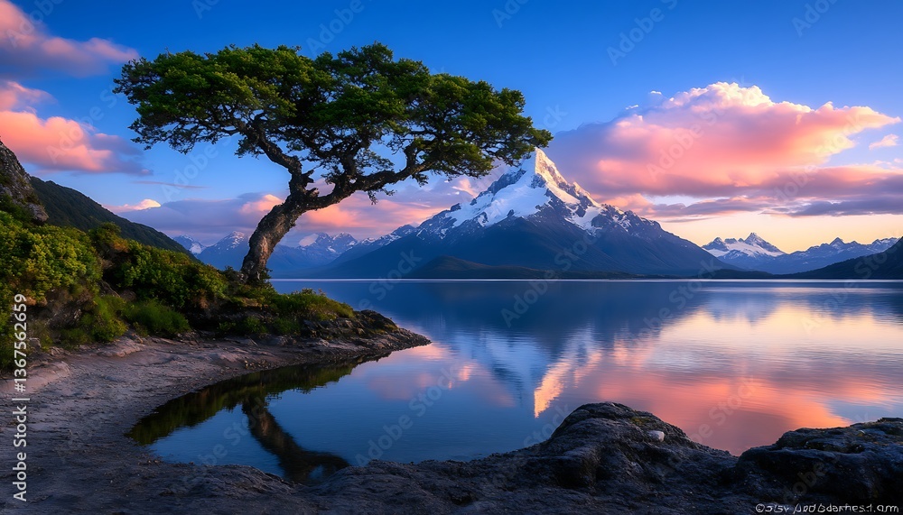 Obraz premium Mountain Lake Sunrise Reflection (2)