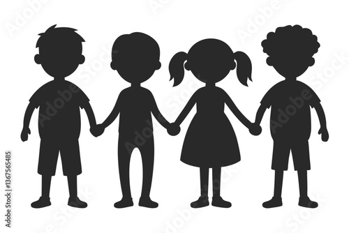 Kids friendship silhouette vector illustration