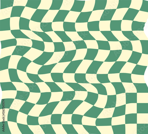 Distorted Geometric Checkered Pattern Green
