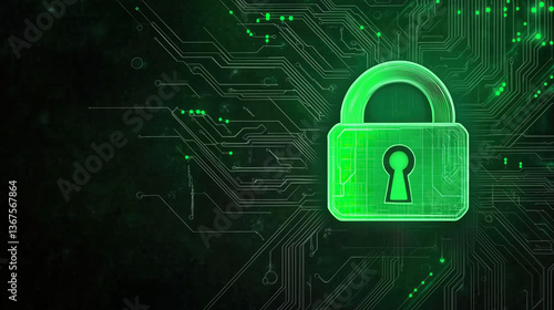 Wallpaper Mural Green padlock icon on digital circuit background Torontodigital.ca