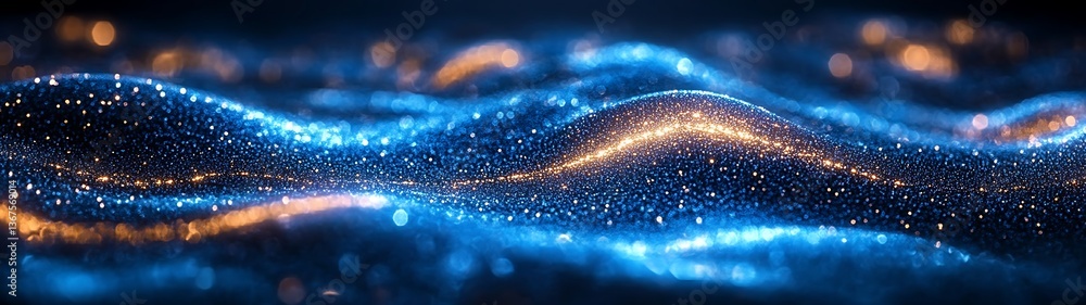 Naklejka premium Abstract dynamic flowing lines with radiant illuminated particles are visible