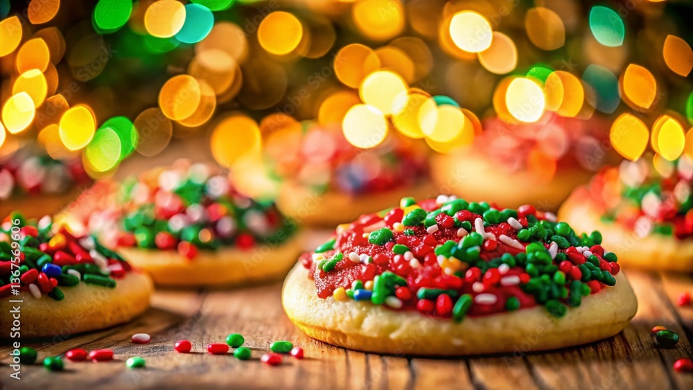 Naklejka premium Festive Christmas Cookie Sprinkles Bokeh Background - Holiday Baking