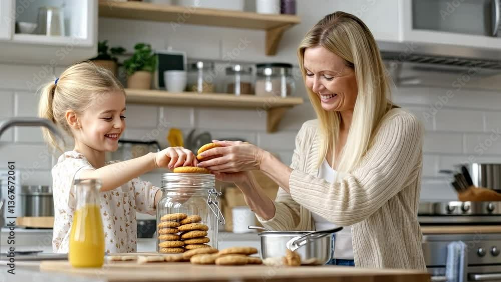 Joyful Baking Moments: A heartwarming scene of a mother and daughter engaging in the delightful activity of baking, surrounded by the comforts of a modern kitchen setting. Joyful Baking Moments: A heartwarming scene of a mother and daughter engaging in the delightful activity of baking, surrounded by the comforts of a modern kitchen setting.