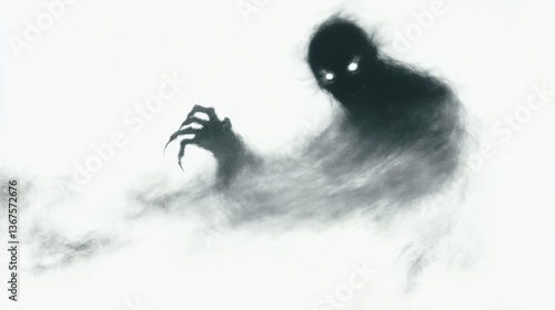 Realistic Halloween ghost shadow. Transparent isolated phantom. Flying spooky dead soul. Black smoke transparent horror monster.