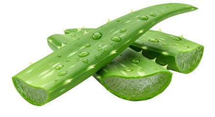 Isolated Sliced Aloe Vera with Water Drops
