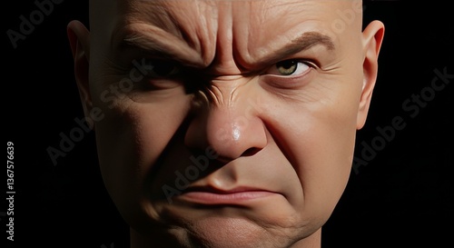 Intense depiction of furrowed brow displaying a powerful expression of anger