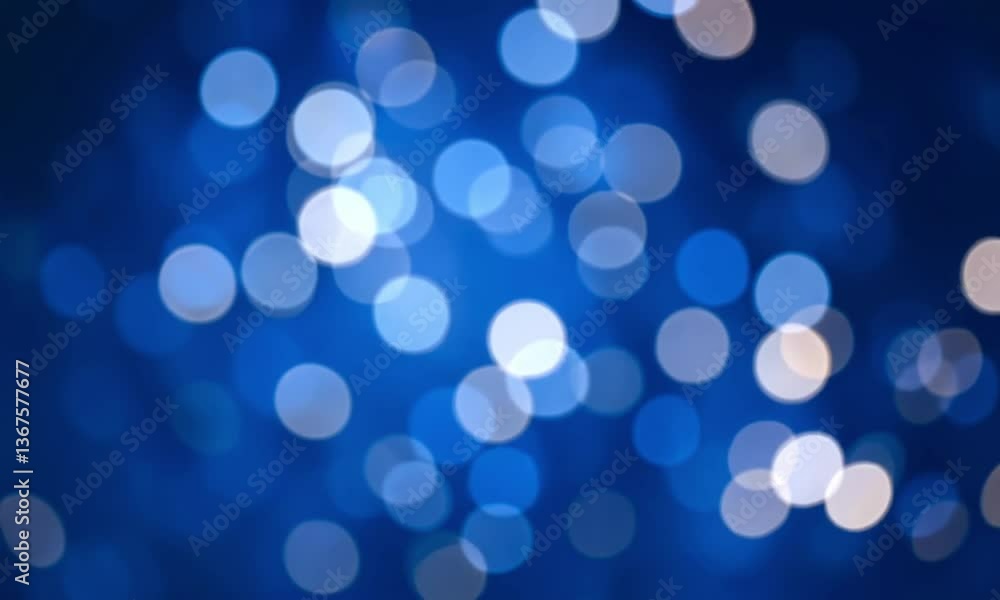 Glowing blue bokeh background with bright, defocused lights creating a festive, holiday atmosphere