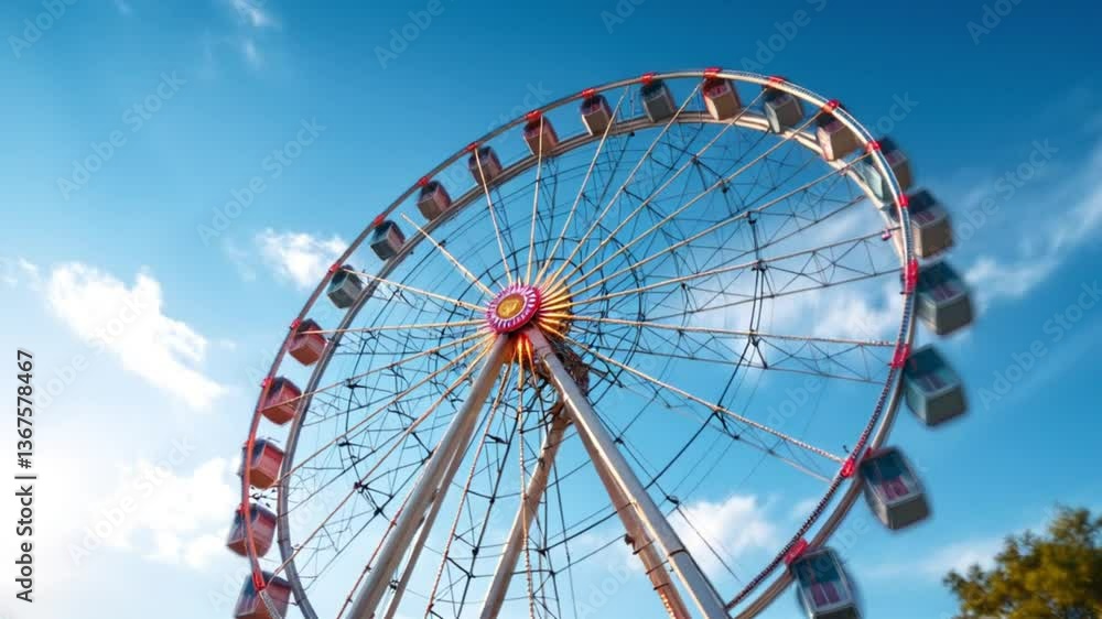 A timelapse of ferris wheel at an amusement park, daytime medium shot panning A timelapse of ferris wheel at an amusement park, daytime medium shot panning