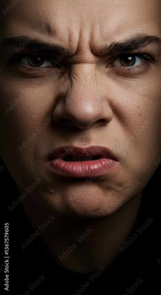Intense portrait displaying overwhelming frustration and profound irritation Intense portrait displaying overwhelming frustration and profound irritation
