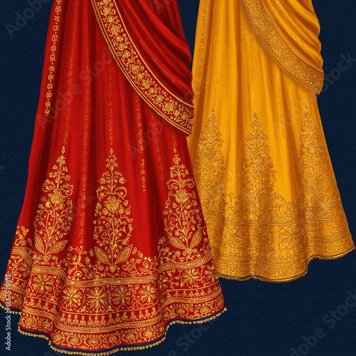 Luxurious Indian Wedding Sarees: Rich Red and Gold Ensemble with Detailed Work