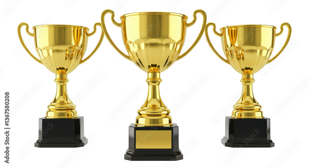 Isolated Three Golden Trophy Cups Isolated Three Golden Trophy Cups
