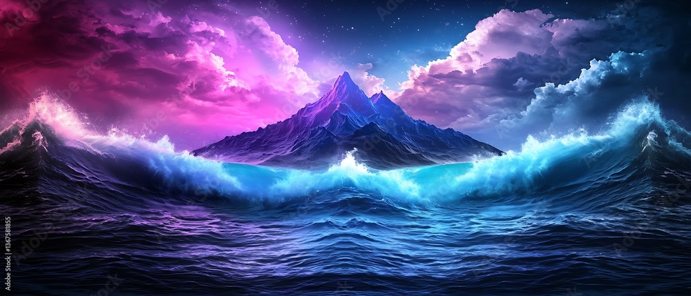 Fototapeta premium Night Mountain Seascape