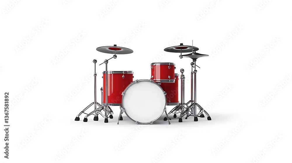 red and silver drum set 3D red and silver drum set 3D