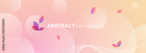 Abstract background or poster with circles and minimalist design elements. Pastel spring gradient. Vector banner  template.