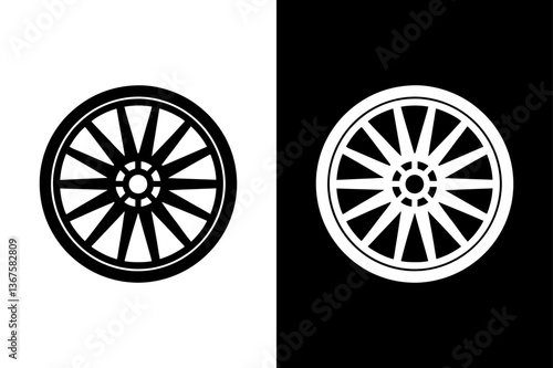 Car & Bike Wheel Silhouette Vector Simple Monochrome Icon.