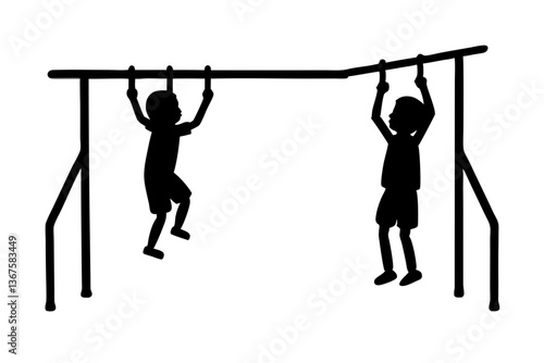 Children playing on playground monkey bars silhouette vector illustration