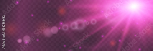 Realistic glare. Sun flare effect with rice. Abstract glow effect for design. Vector.