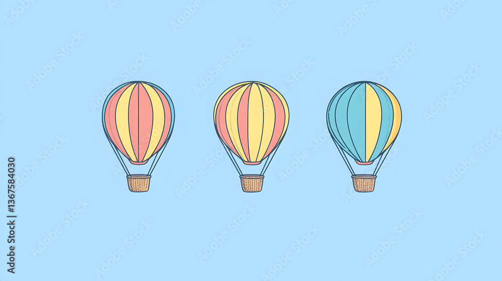 Naklejka premium balloon, air, hot, sky, fly, travel, hot air balloon, vector, illustration, basket, transportation, adventure, balloons, fun, flying, transport, colorful, cloud, airship, color, flight, freedom, desig