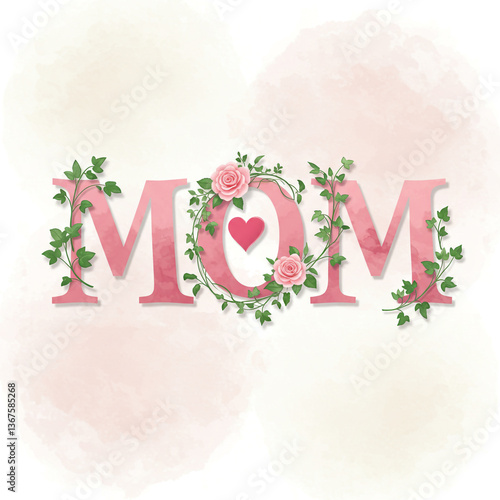 Pink MOM Text Decorated wit...