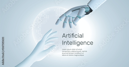 Human hand and android robot hand, technology,  development of artificial intelligence, robotics, partnership, digitalization, Artificial Intelligence (AI) technology innovation background.