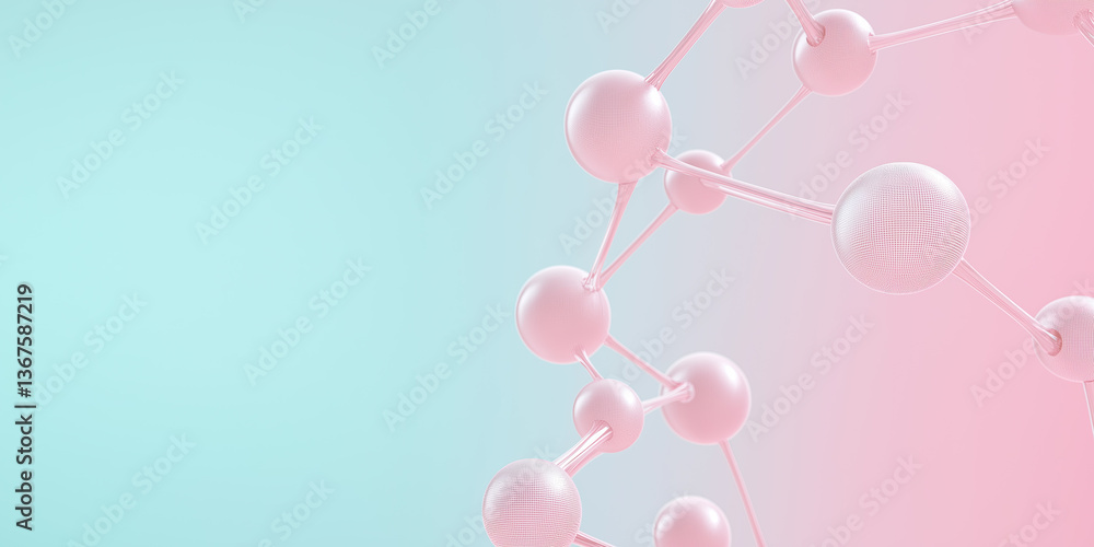 Pink molecular structure model against soft turquoise background Pink molecular structure model against soft turquoise background