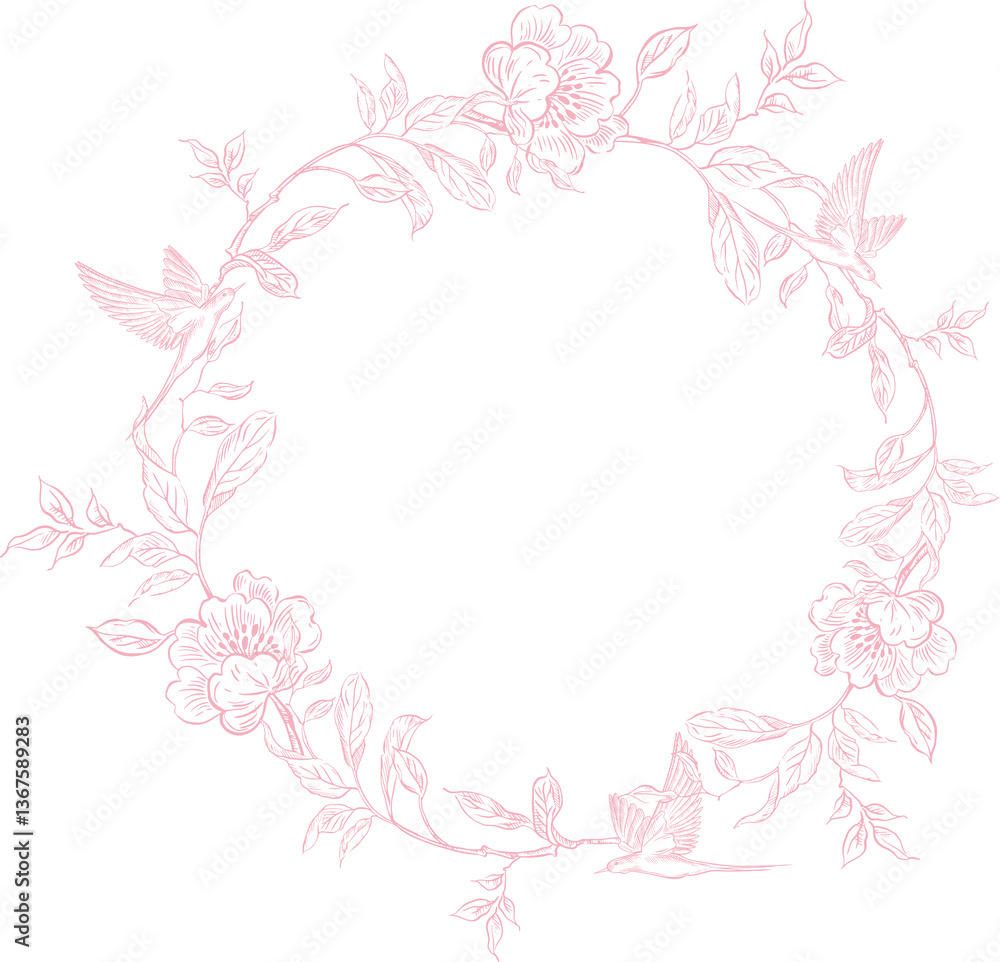 Fototapeta premium Tender Floral pink seamless pattern, Elegant Line Art design