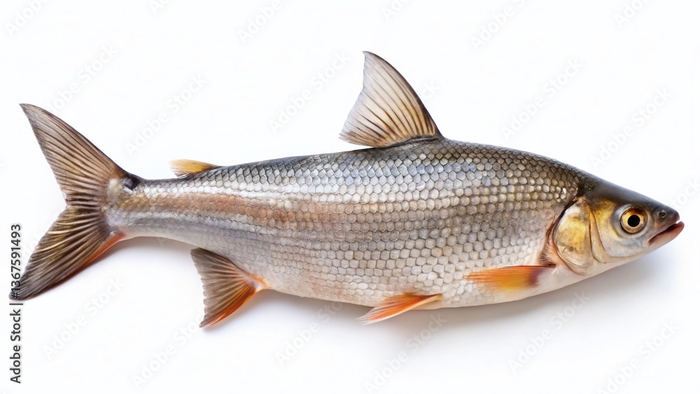Obraz premium Freshly Caught Lake Whitefish, Isolated on White Background - Crude, Raw Fish