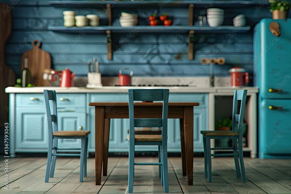 Set of Kitchen Furniture From a Table and Chairs Isolated From the Background Interior Element Set of Kitchen Furniture From a Table and Chairs Isolated From the Background Interior Element