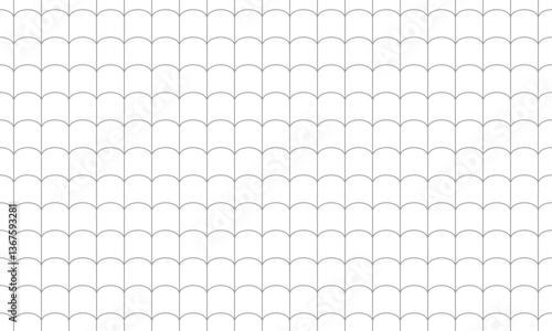 Grey outline cylinder shape seamless pattern looks like roof tile background. Vector Repeating Texture.