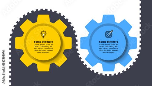 Infographic template. 2 gear with chain and icons
