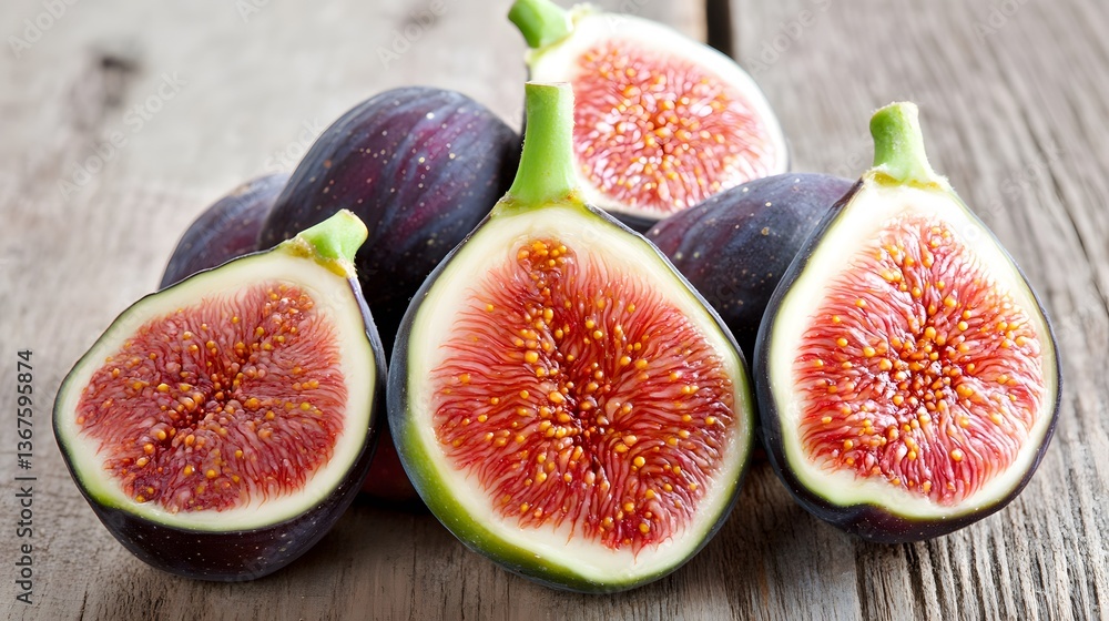 Juicy Ripe Figs on Rustic Wooden Background, Fresh Figs Closeup Juicy Ripe Figs on Rustic Wooden Background, Fresh Figs Closeup