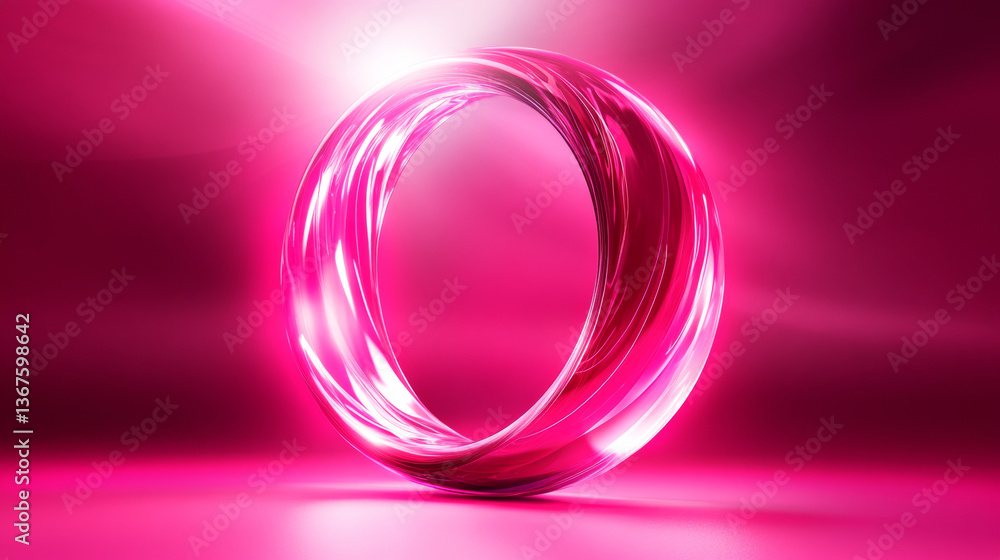 Obraz premium Neon optical halo flares with light glow vector effect. Circle energy flare glow abstract frame with 3d shine. Digital fantasy portal swirl shape illustration. Beautiful pink sphere twist element