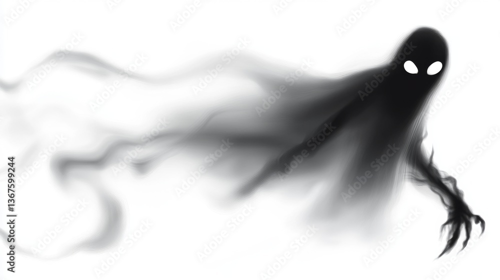Realistic Halloween ghost shadow. Transparent isolated phantom. Flying spooky dead soul. Black smoke transparent horror monster. Realistic Halloween ghost shadow. Transparent isolated phantom. Flying spooky dead soul. Black smoke transparent horror monster.