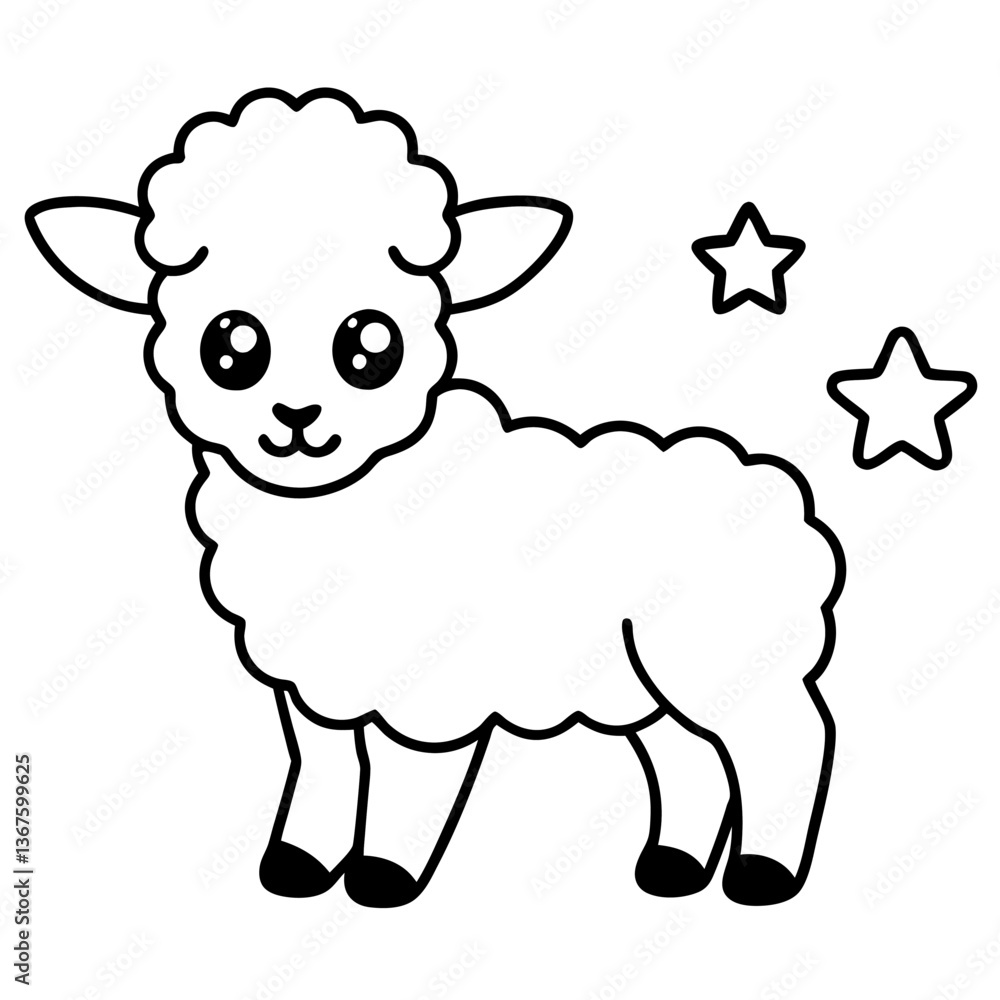 Obraz premium Cute cartoon sheep and lamb vector illustration, a funny farm animal drawing