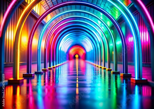 Futuristic Neon Arch Tunnel: Vibrant AI-Generated Art Installation
