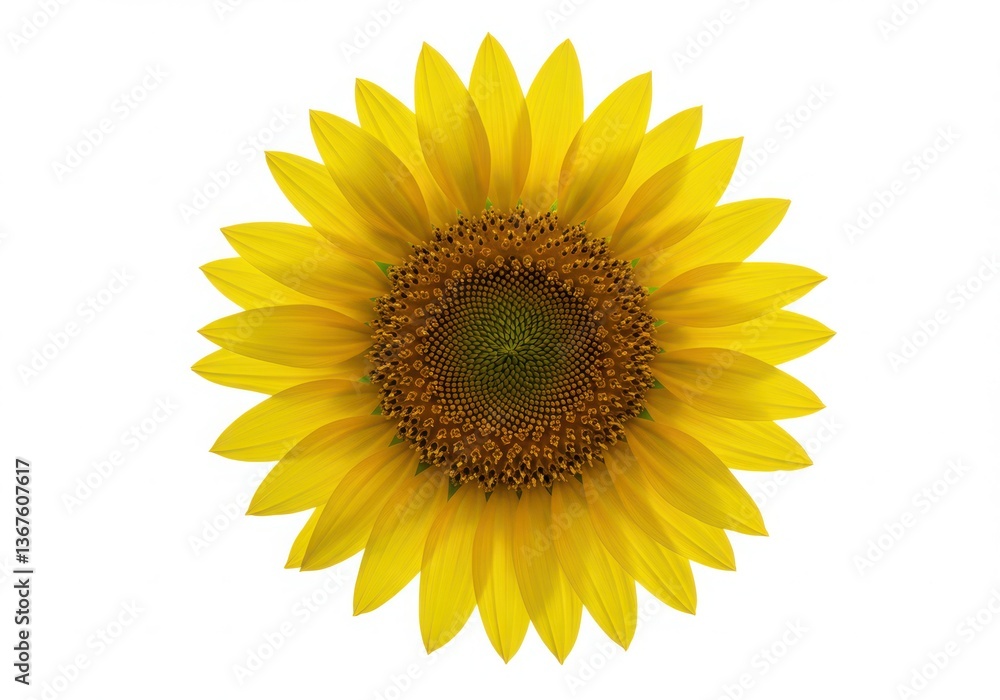 Fototapeta premium Bright Yellow Sunflower Isolated on White Background - Nature Bloom Aesthetic