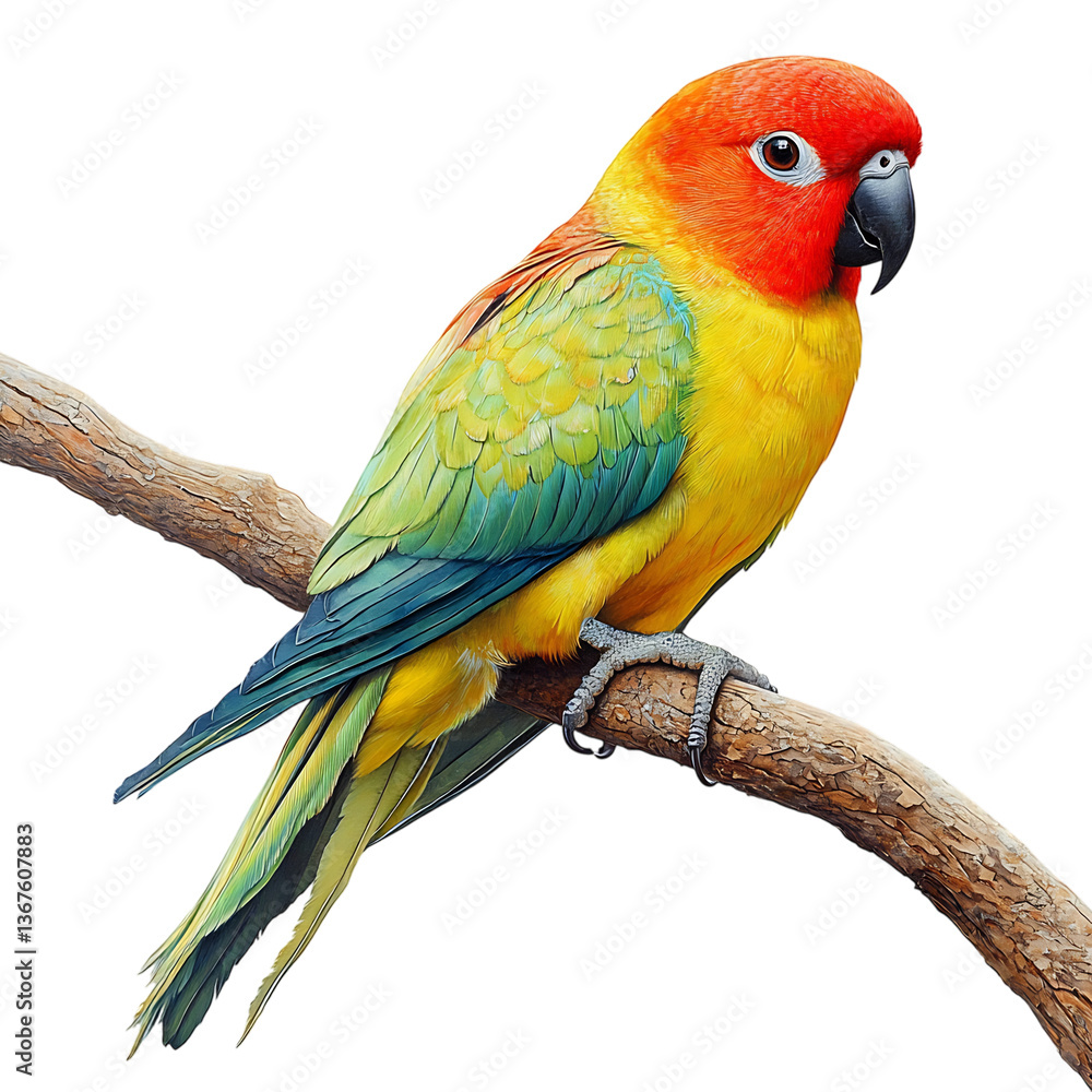 Obraz premium A Radiant Parrot Perched on a Branch Isolated on Transparent Background