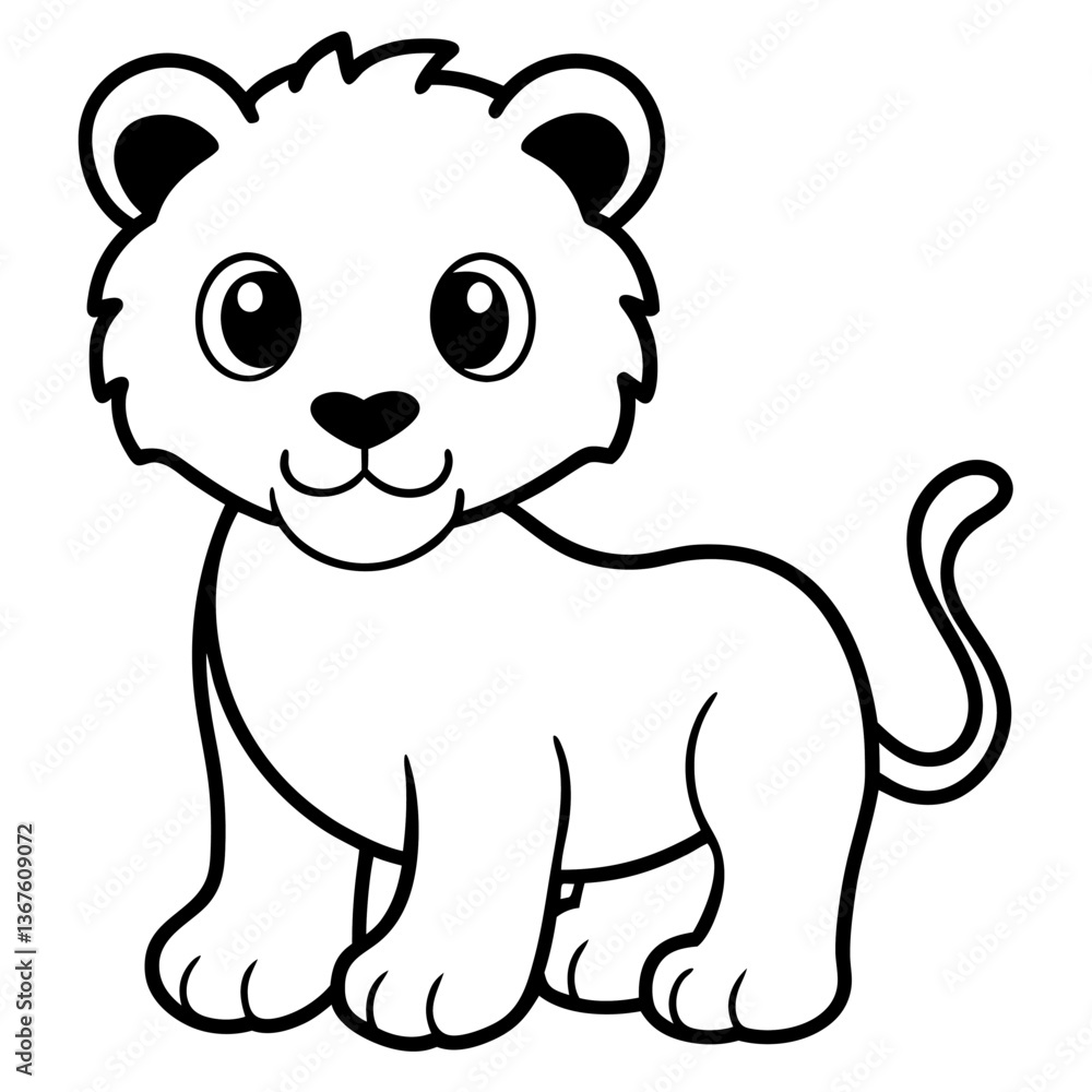 Obraz premium A cute cartoon illustration shows a happy brown bear and puppy playing, with a smiling cat and lion toy nearby