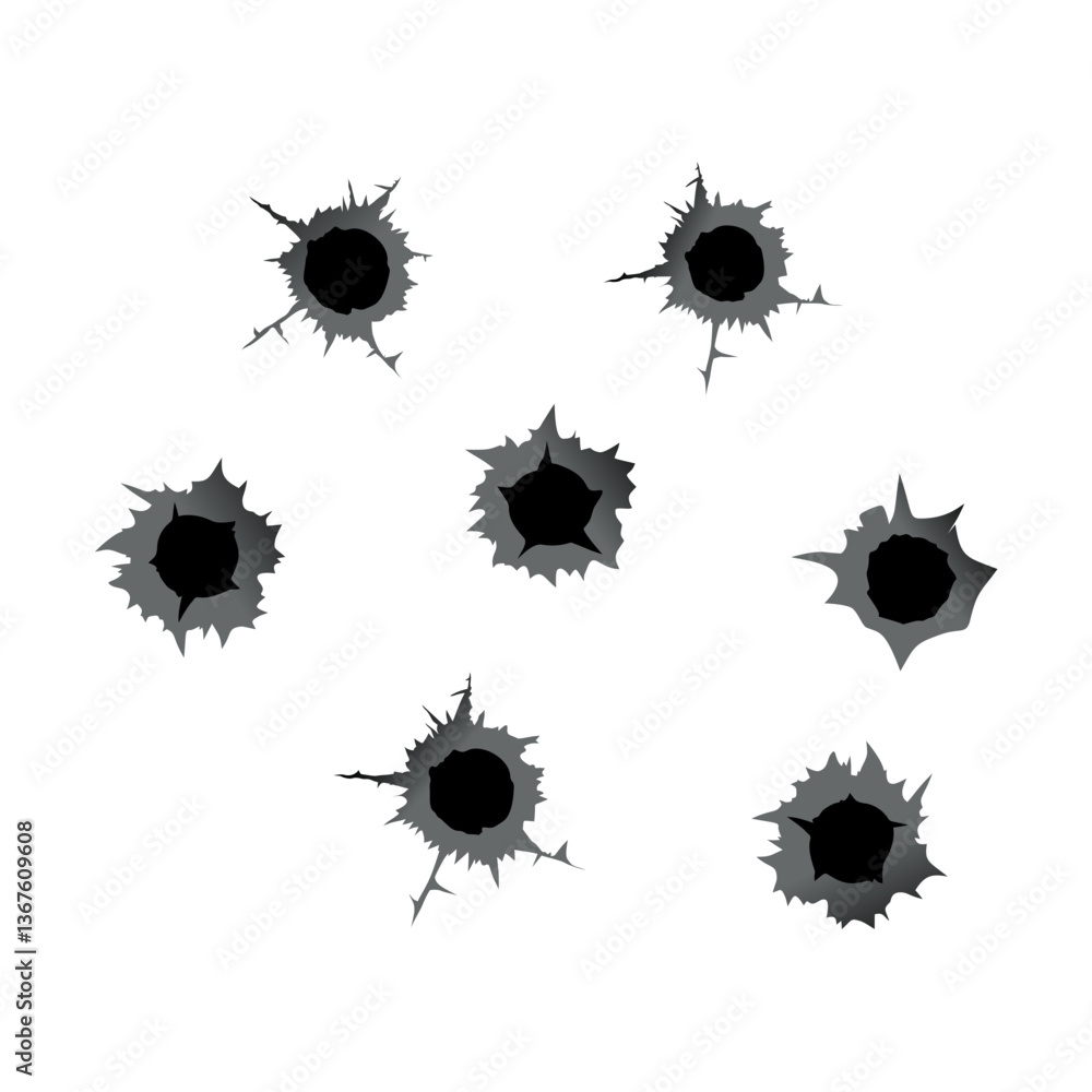 Bullet hole. Realistic metal bullet hole, damage effect. Vector illustration Bullet hole. Realistic metal bullet hole, damage effect. Vector illustration