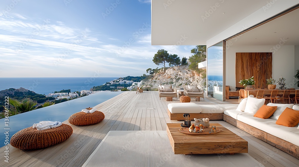 Fototapeta premium Luxury ocean view terrace modern home design