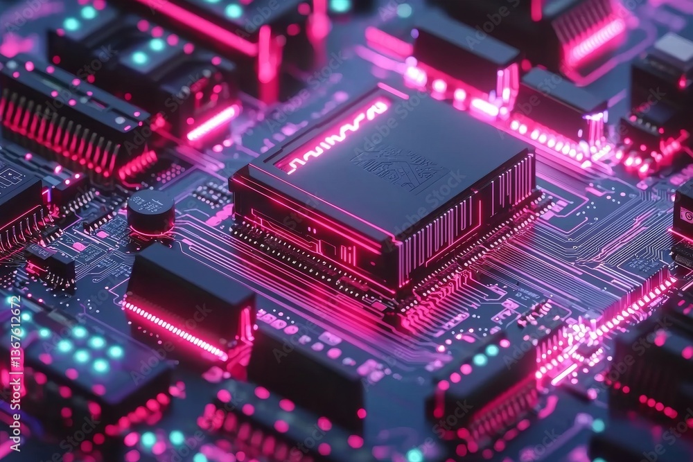 Fototapeta premium A secure connection is established through the cybersecurity service, which features an image of a computer motherboard up close, with safety emphasized by a lock symbol and verified credentials