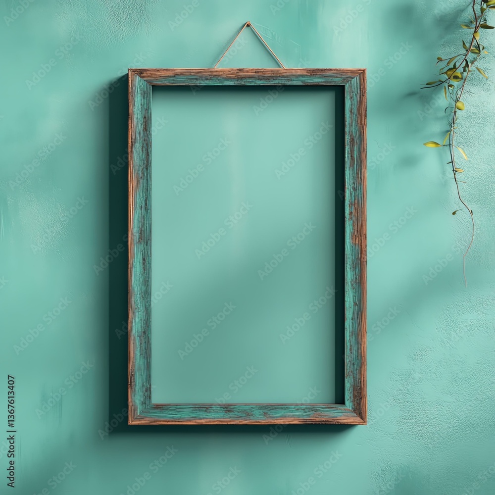 empty frame An empty rustic frame hangs against a teal wall, perfect for showcasing artwork or pictures in a stylish setting. empty frame An empty rustic frame hangs against a teal wall, perfect for showcasing artwork or pictures in a stylish setting.