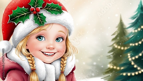 Whimsical Illustration of a Young Girl Lost in a Fantasy World isolated on transparent. PNG.