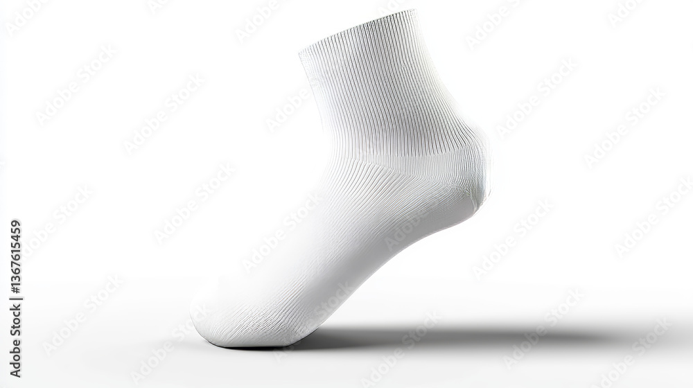 Template of white long sock length on invisible leg realistic isolated on white background. Blank sport sock mockup for design and identity, corporate identity. Vector illustration Template of white long sock length on invisible leg realistic isolated on white background. Blank sport sock mockup for design and identity, corporate identity. Vector illustration
