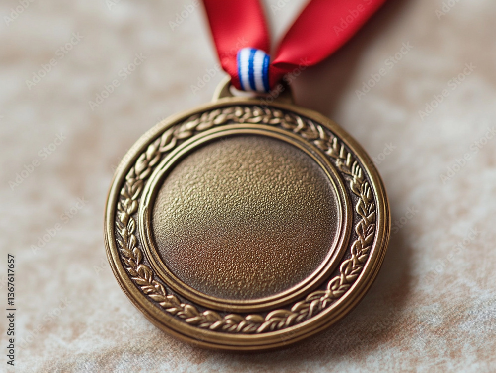 Medallion with Red Ribbon Displaying Achievement  