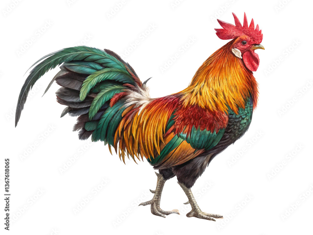 Beautiful colored chicken isolated on a white background. Beautiful colored chicken isolated on a white background.