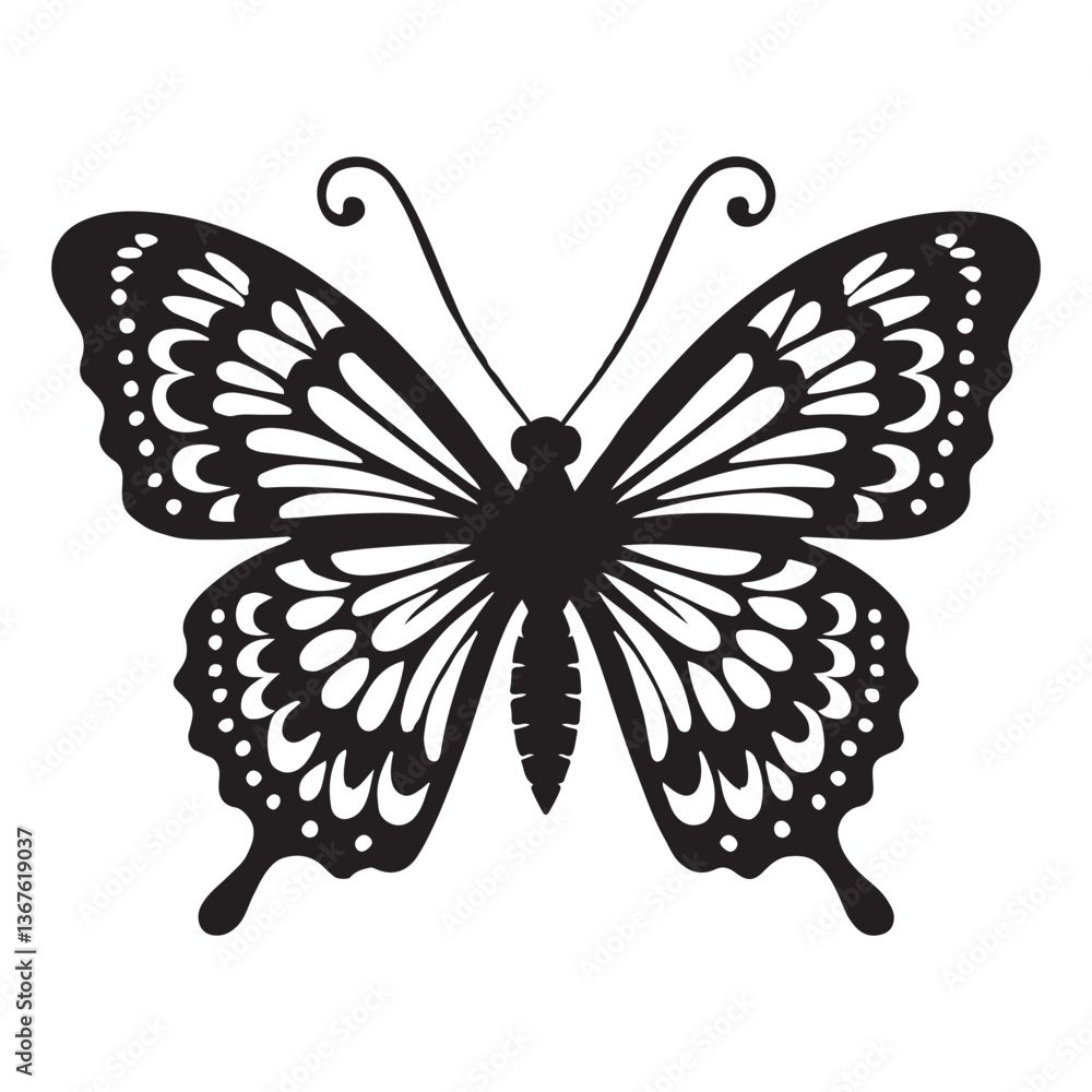 Beautiful Butterfly Vector Illustration on White Background with Orange and Blue Wings Beautiful Butterfly Vector Illustration on White Background with Orange and Blue Wings