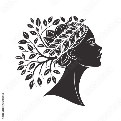 silhouette of a woman with leaf hair