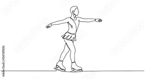 Skater gracefully gliding on ice in a minimalist style  